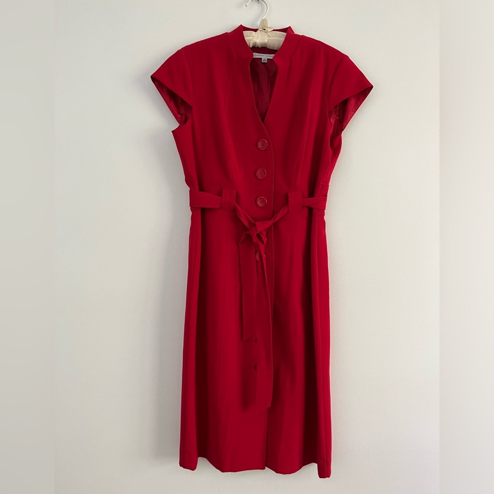 Sandra Darren Cap Sleeve Button Front Midi Dress